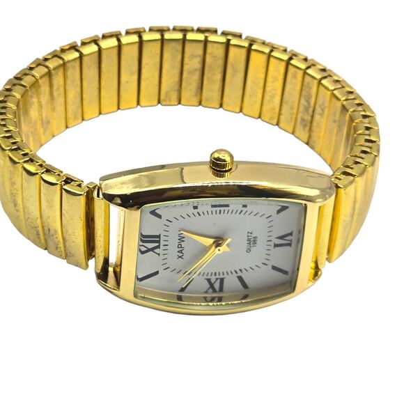 Roman Numerals Watch Women Stretch Wristwatch Gold Tone Baze Analog Quartz R - Picture 2 of 7